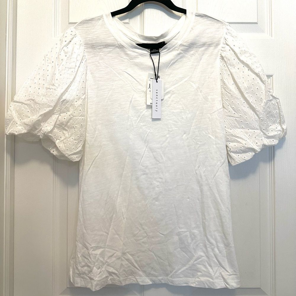 NWT Sanctuary Bridgerton Puff-Sleeve Mixed Media Tee Top